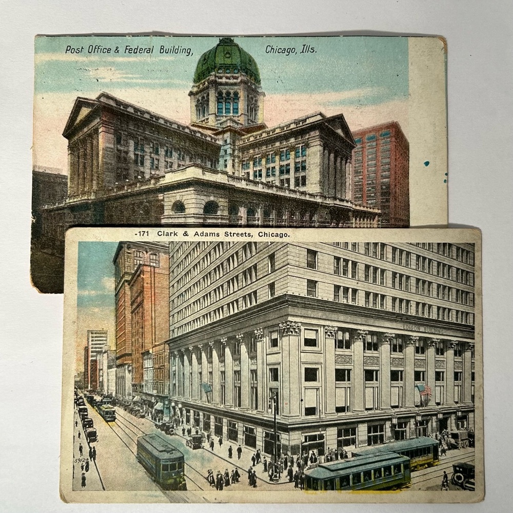Chicago postcard lot! Post office& federal building! Clark&Adam’s st Chicago!